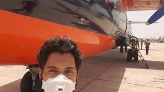 Muhsin in Maiduguri, coordinating the arrival of a plane carrying Shelter material for IOM Nigeria. June 2020. Photo: Logistics Sector